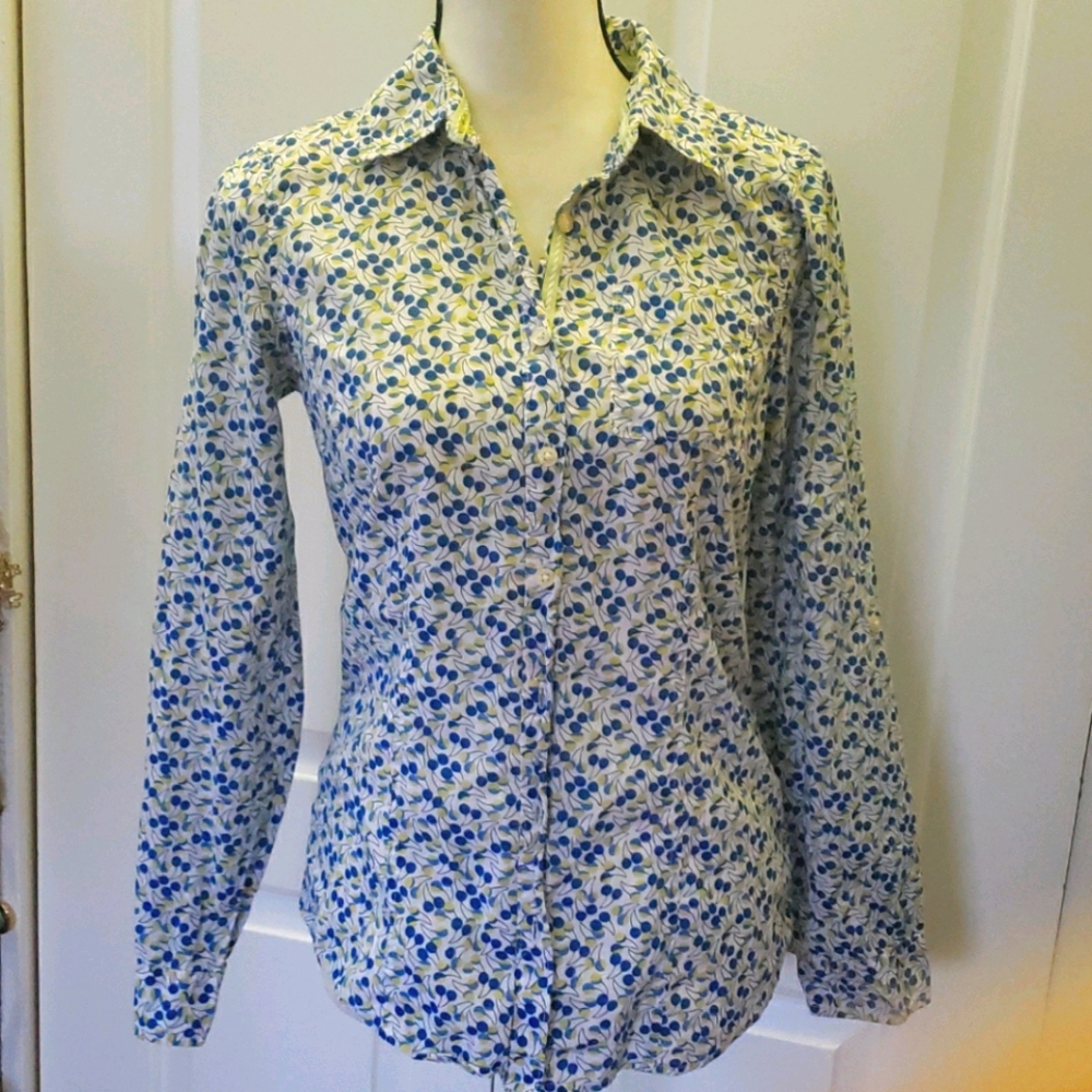 Long Sleeve Button Down Blue/White/Green Shirt - Picture 1 of 9